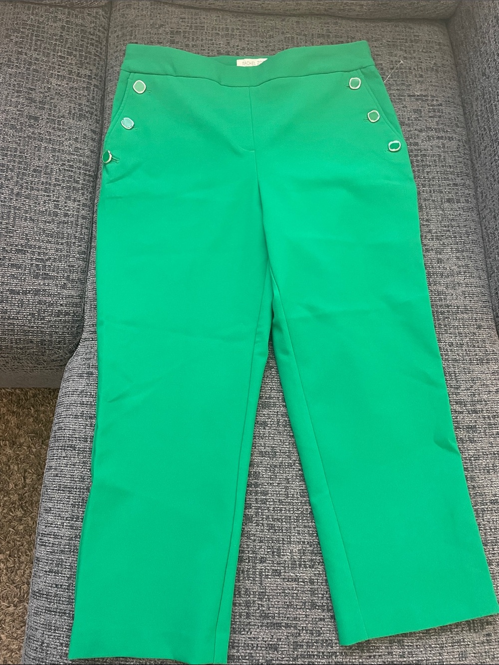 Rachel Zoe Bright Green Cropped Sailor-Button Pants